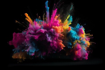 A colorful explosion of paint on a black background. Generative AI