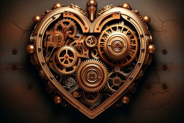 Fototapeta na wymiar Heart with steampunk style on a background. Generative AI