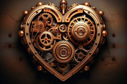 Heart with steampunk style on a background. Generative AI