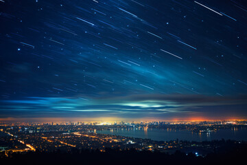 Fototapeta premium city evening landscape on shutter speed. generative ai