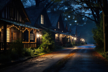 Obraz premium cozy evening street outside the city generative ai
