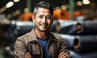 Obraz premium Industrial Portrait: Male Factory Worker Looking at Camera