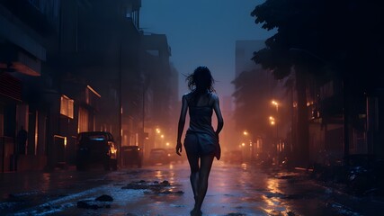 Fototapeta premium woman in the night city