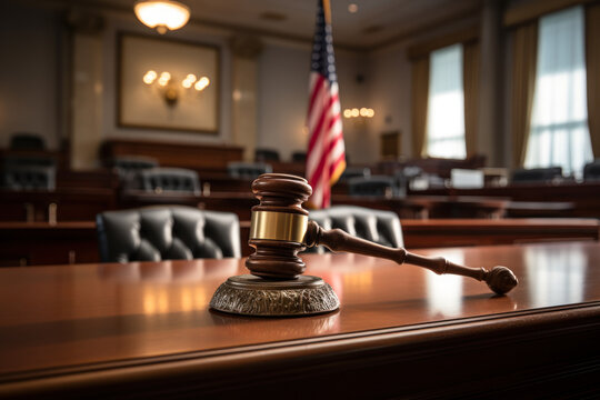 judge's gavel on the table in the court room close-up, concept of justice, law generative ai
