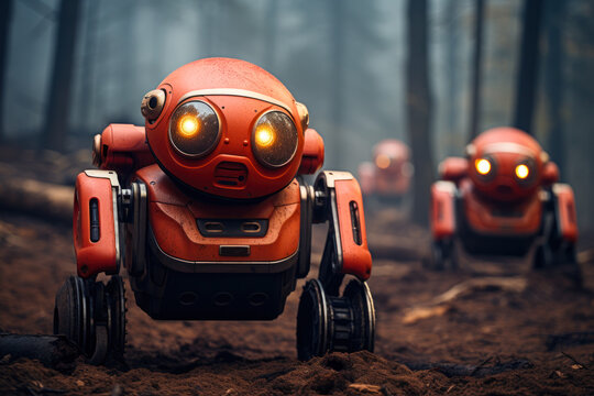 robot dog walking in forest generative ai