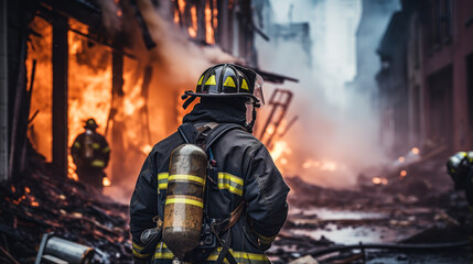 firefighters trying to put out a burning building generative ai