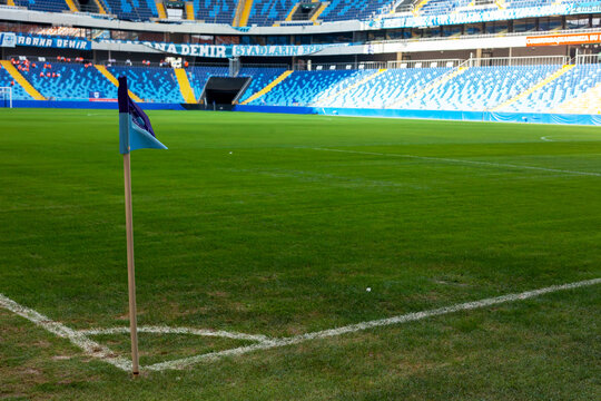 Adana, Saricam - Turkey - 08.10.2023 Adana Demir Spor Football Club Stadium View, New Adana Stadium, Turkey Super League Soccer Team. Before first game of the season,View From Corner Flag.