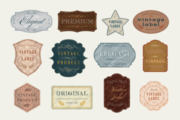 Vintage badge templates. Scrapbook label with ornate frames, elegant old fashioned emblem design vector set