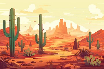 desert cactus summer landscape illustration