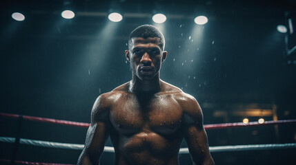 Fototapeta na wymiar Boxing's Rising Star: African American Athlete in Action, Generative AI