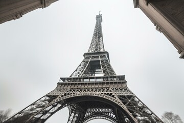 Iconic Paris landmark standing tall against a white backdrop. Generative AI