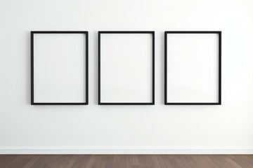 Empty frame display on white wall. Generative AI