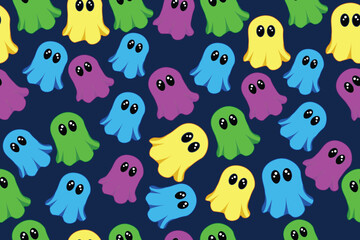 VECTOR ILLUSTRATION OF FUNNY FABRIC GHOST BACKGROUND WITH BRIGHT COLORS SEAMLESS