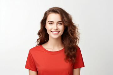 Obraz premium Generative IA portrait of attractive professional young woman wearing red clothes confident person