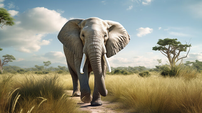 Elephant: An image of an elephant majestically strolling through the grasslands