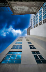 Beautiful blue sky with tall buildings