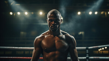 Fototapeta na wymiar Fighter's Spirit: African American Boxer's Determination, Generative AI