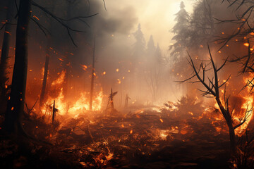 smoky forest fire 3d rendering element