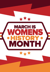 Women's History Month. Celebrated annual in March, to mark women’s contribution to history. Female symbol. Women's rights. Girl power in world. Poster, postcard, banner. Vector illustration