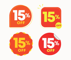 15% off. Tag campaign sales. Promo retail, store. Vector illustration sticker price icon, marketing. Discount, offer