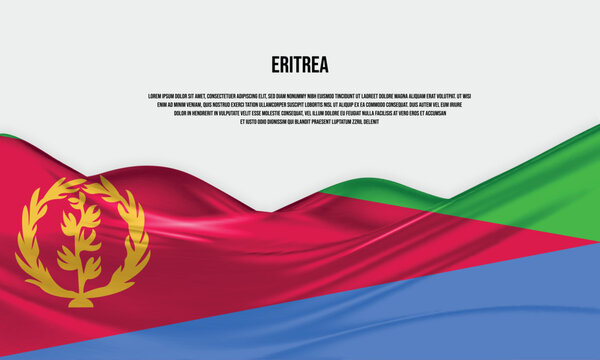 Eritrea flag design. Waving Eritrea flag made of satin or silk fabric. Vector Illustration.