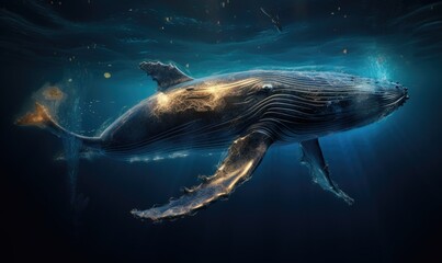 Swimming Humpback Whale and Majestic Whale Shark in Underwater Sea Life