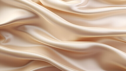 Obraz premium Soft pastel beige cream color, shiny satin silk swirl wave background banner - Abstract backdrop texture, AI Generative