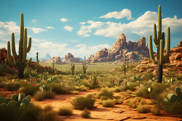 landscape of cactus in the desert - obrazy, fototapety, plakaty