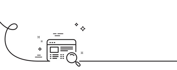 Website search line icon. Continuous one line with curl. Find internet page results sign. Website search single outline ribbon. Loop curve pattern. Vector