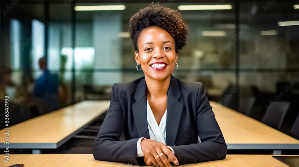 Wall mural serious professional young african american business woman manager executive wearing suit working in