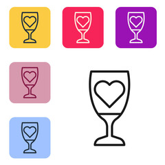 Black line Glass of champagne icon isolated on white background. Happy Valentines day. Set icons in color square buttons. Vector