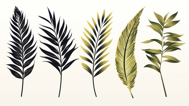 vintage palm leaves, nature botanical decorative collection. Vector illustration isolated collection tropical leaf set