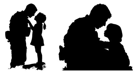 Soldier and Daughter Silhouette, Heartfelt Reunion or Farewell Concept
