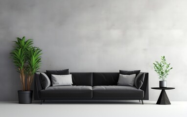 Living Room Interior Design with black Sofa. Generative AI