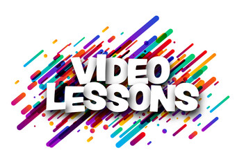 Video lesson sign over colorful brush strokes backgaround.