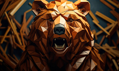 bear head portrait sculpture on a dark amber background created with Generative Ai