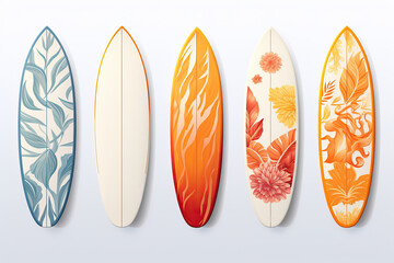 Set of surfboards isolated on white background. Generative Ai - obrazy, fototapety, plakaty