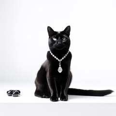 Fototapeta premium black cat on isolated white background