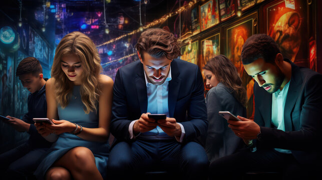 People on phone, phone addiction concept, Smartphone and Internet Addiction, Generative AI