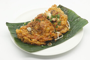 Crispy Seafood Pancake on plate white background
