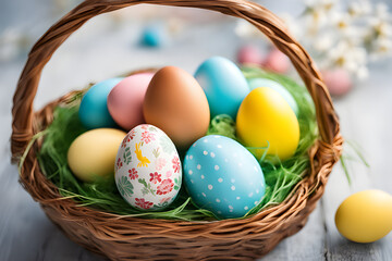 Fototapeta na wymiar Easter eggs in an basket, Generative ai