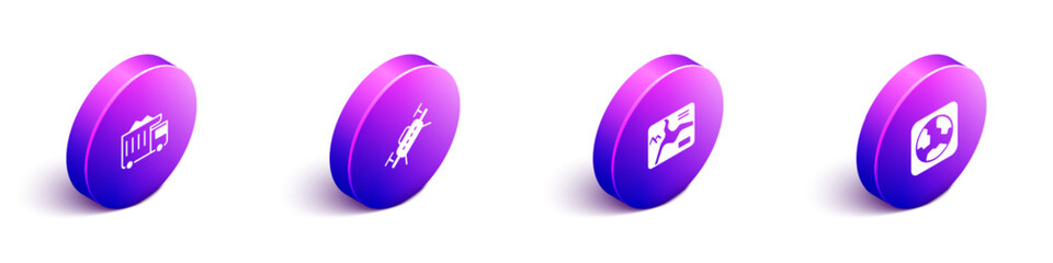 Set Isometric Mining dump truck, Drone, Topographic map and Earth globe icon. Vector © Vadim