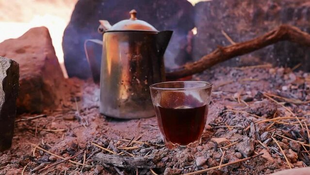 Bedouin tea on the fire in Bedouin village, Sinai, Egypt