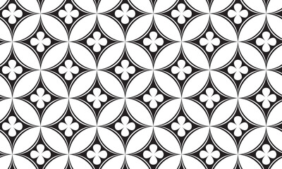 Indonesian batik motif with floral pattern.  indonesian batik seamless pattern vector.  black white seamless pattern background
