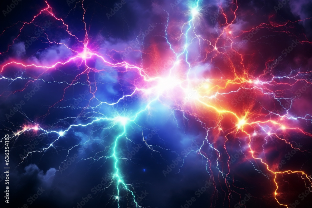 Fototapete lightning strike colored 3d rendering element