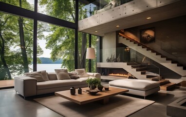Interior Design featuring Bamboo Armchair and Brown Accents. Generative AI