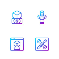 Set line 3D printer setting, , services and scanner. Gradient color icons. Vector