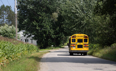 Fototapeta na wymiar Autobus, bus, school bus, autobus scolaire jaune, rural, horizontal