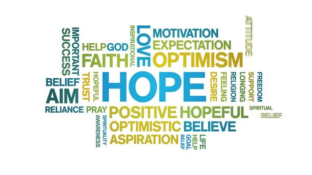 Hope animated tag word cloud;text design animation kinetic typography seamless loop.