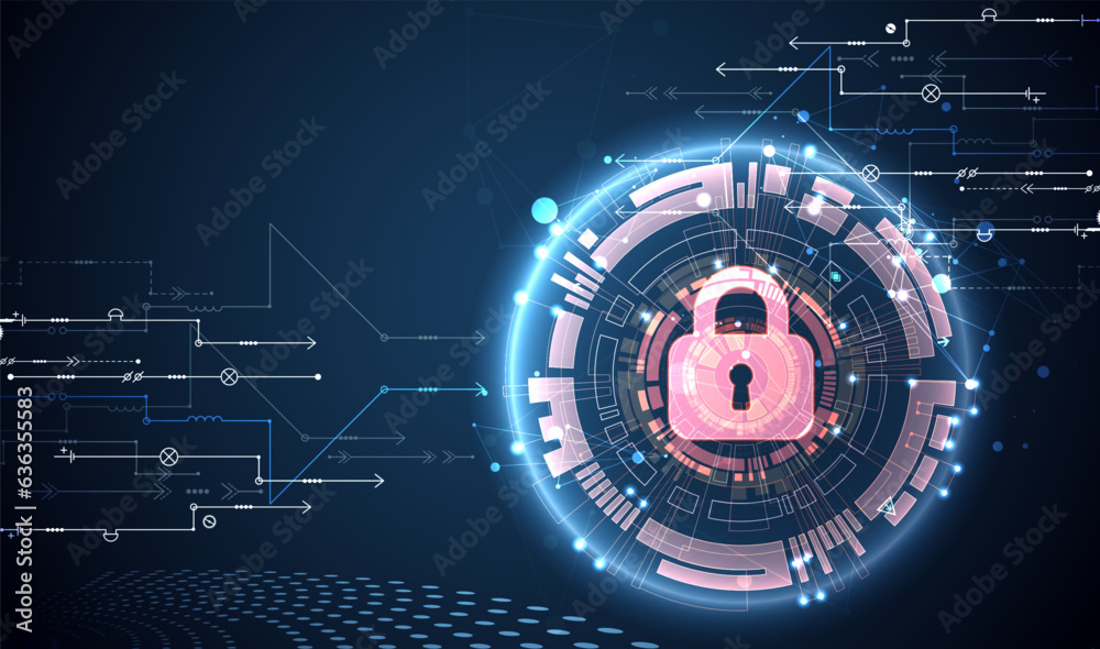 Poster Data security Illustrates cyber data or information privacy idea. Color internet technology.